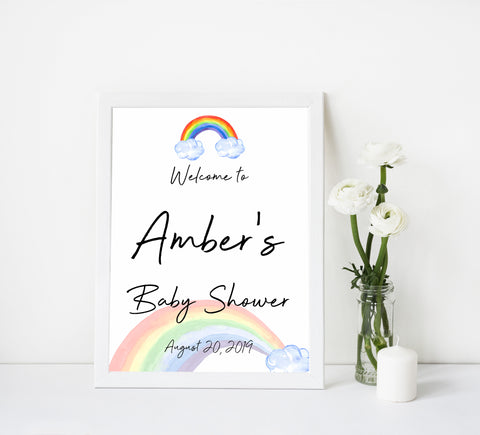 rainbow baby shower welcome sign, printable baby shower signs, baby welcome sign, baby shower decor, rainbow baby decor