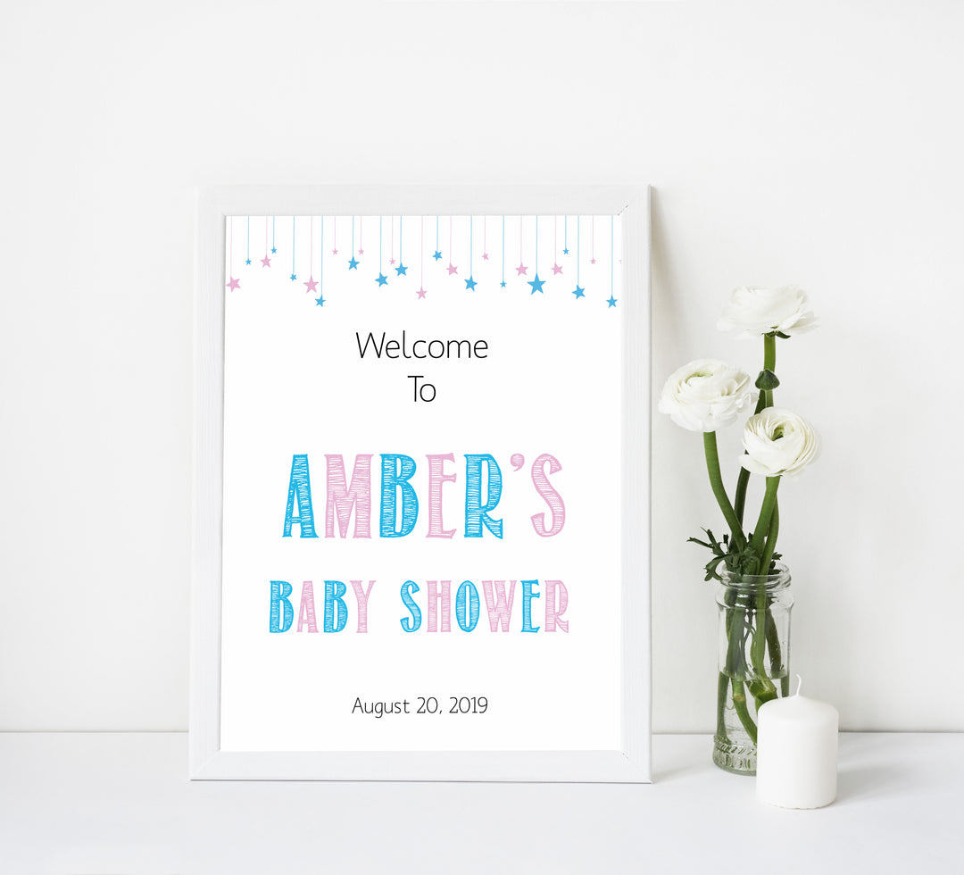 baby shower baby welcome sign, printable baby shower welcome sign, gender reveal baby shower, gender reveal baby decor