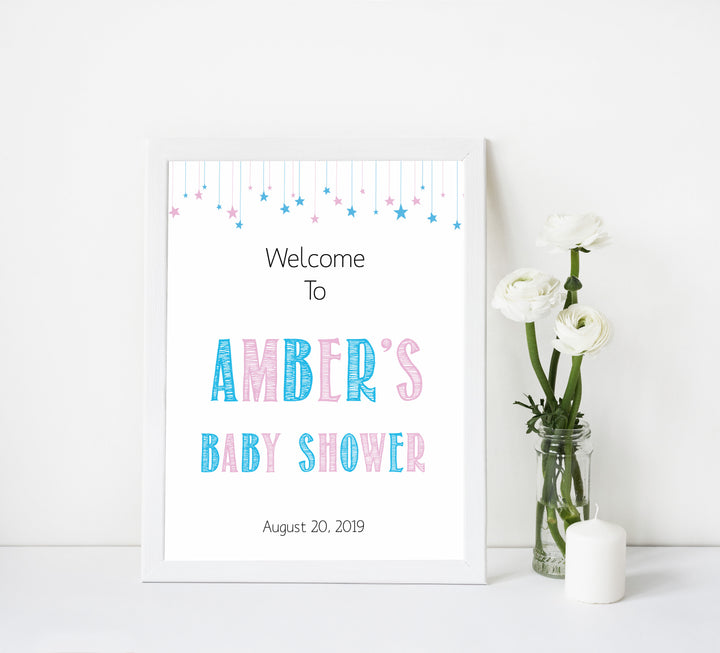 baby shower baby welcome sign, printable baby shower welcome sign, gender reveal baby shower, gender reveal baby decor