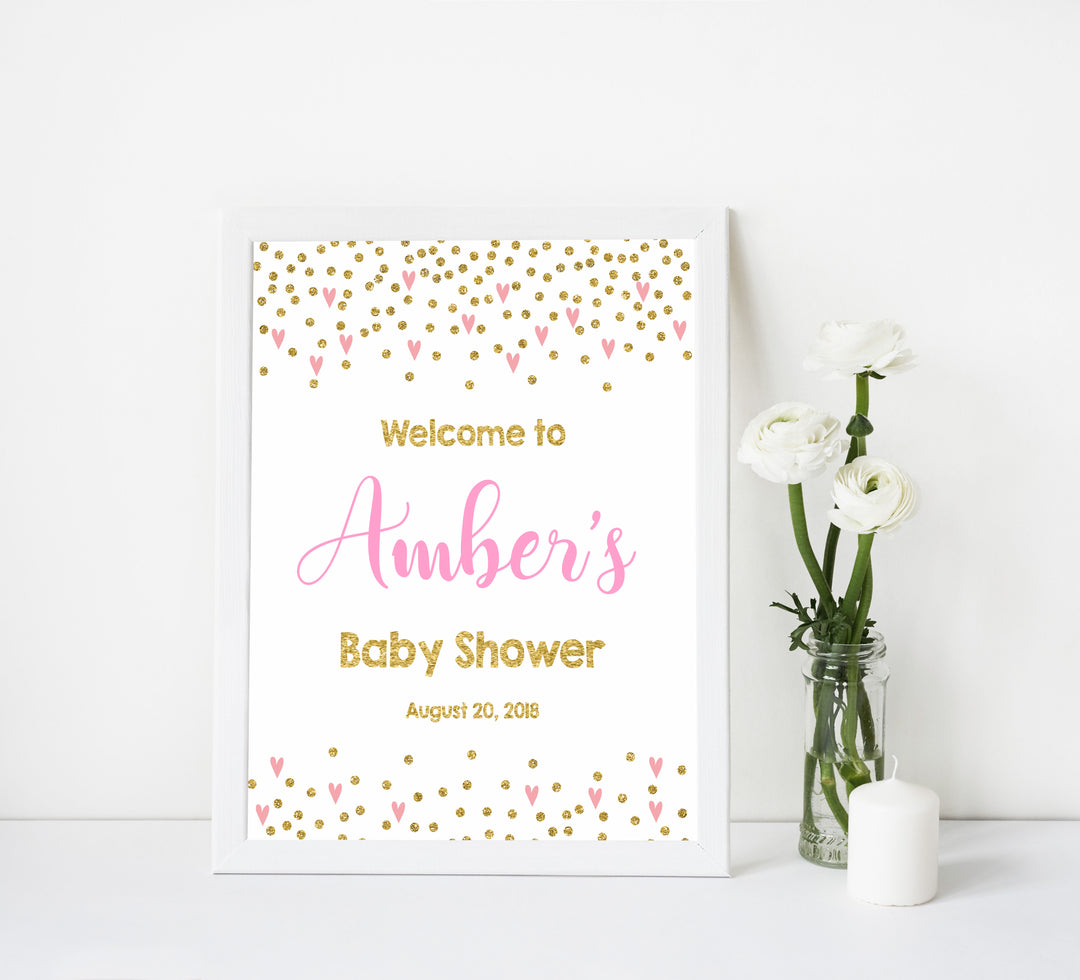 pink hearts baby welcome sign, printable baby welcome sign, small pink hearts baby signs, baby welcome sign, printable baby signs