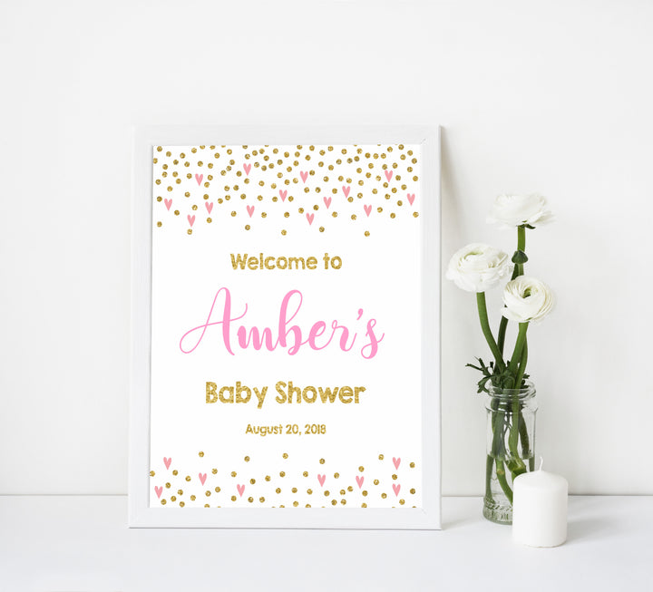 pink hearts baby welcome sign, printable baby welcome sign, small pink hearts baby signs, baby welcome sign, printable baby signs