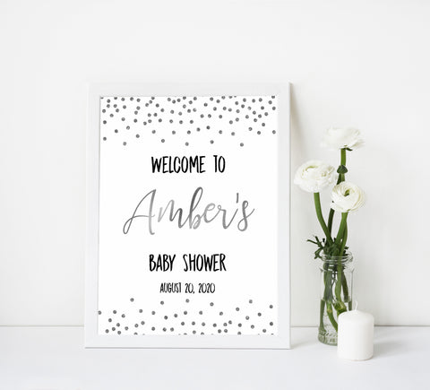 baby welcome sign, baby shower welcome sign, Baby silver glitter baby decor, printable baby table signs, printable baby decor, baby silver glitter table signs, fun baby signs, baby silver fun baby table signs