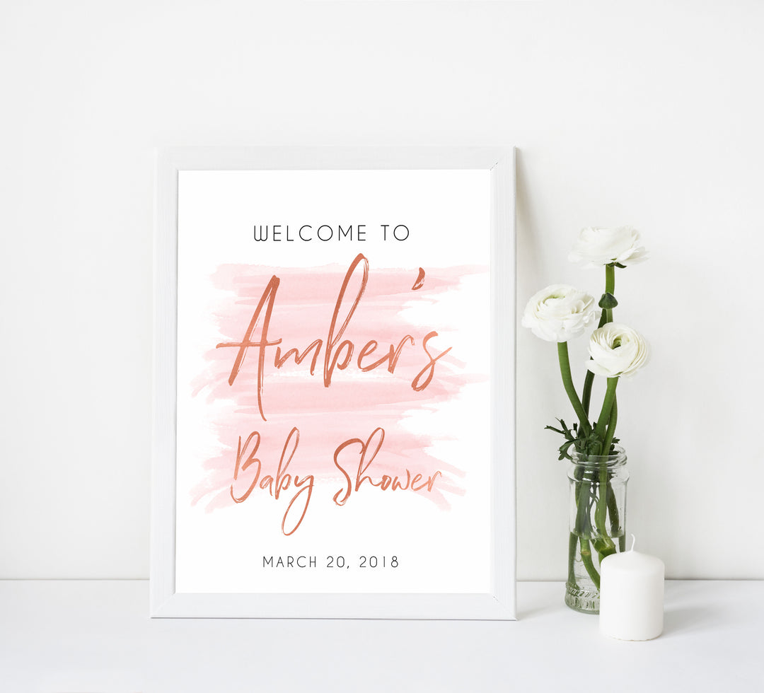 baby shower welcome sign, printable baby welcome sign, pink baby shower sign, pink swash baby decor, baby shower decor ideas, baby welcome sign