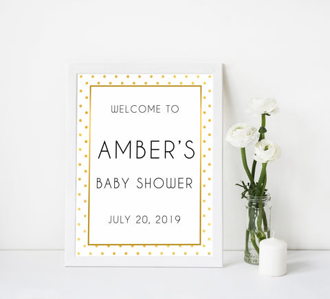 baby shower welcome signs, printable baby shower welcome sign, baby shower decor, baby shower table signs, gold baby shower ideas