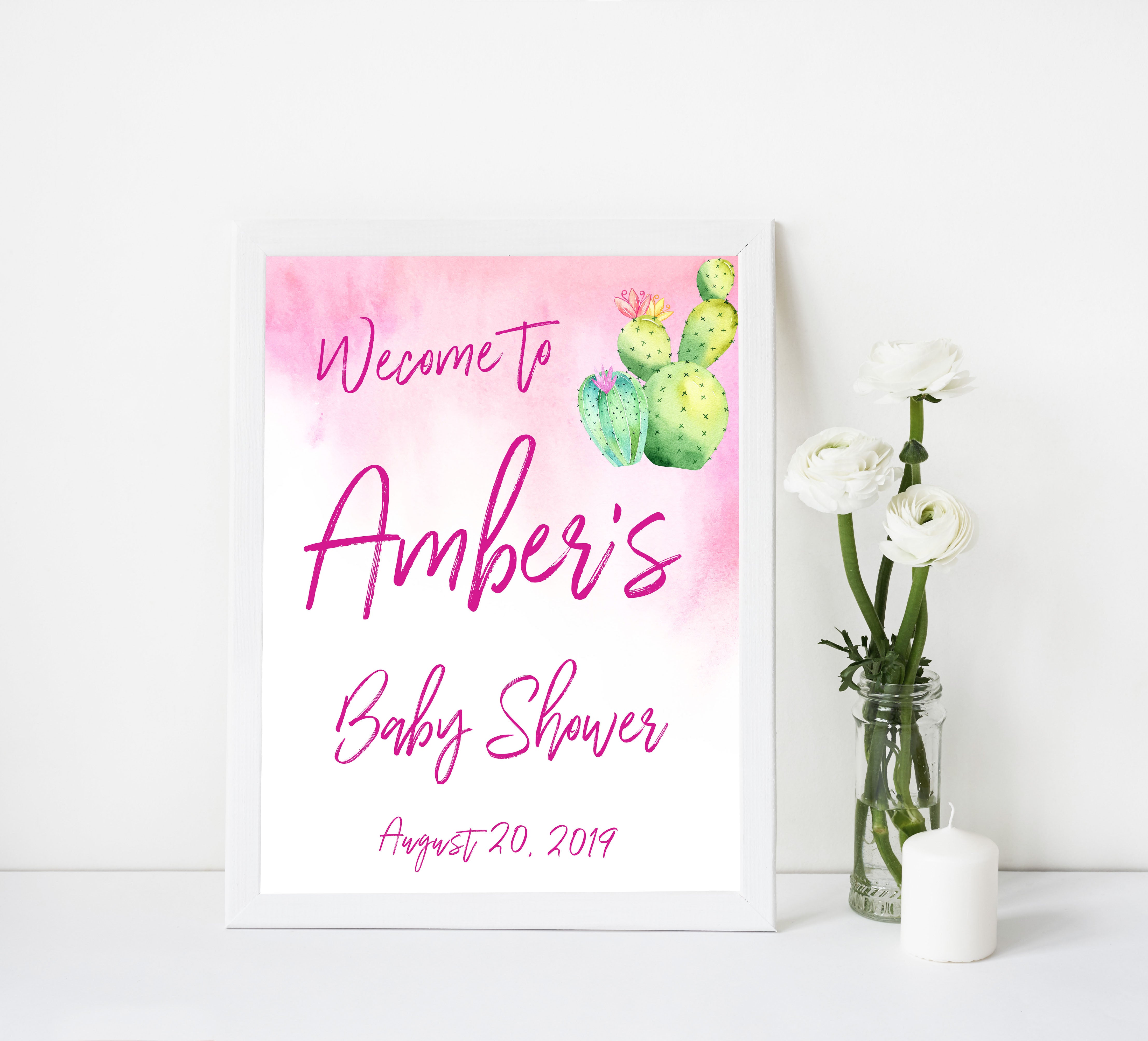 baby welcome signs, printable baby welcome signs, cactus baby shower, cactus fiesta baby shower sign, 
