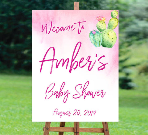 baby welcome signs, printable baby welcome signs, cactus baby shower, cactus fiesta baby shower sign, 