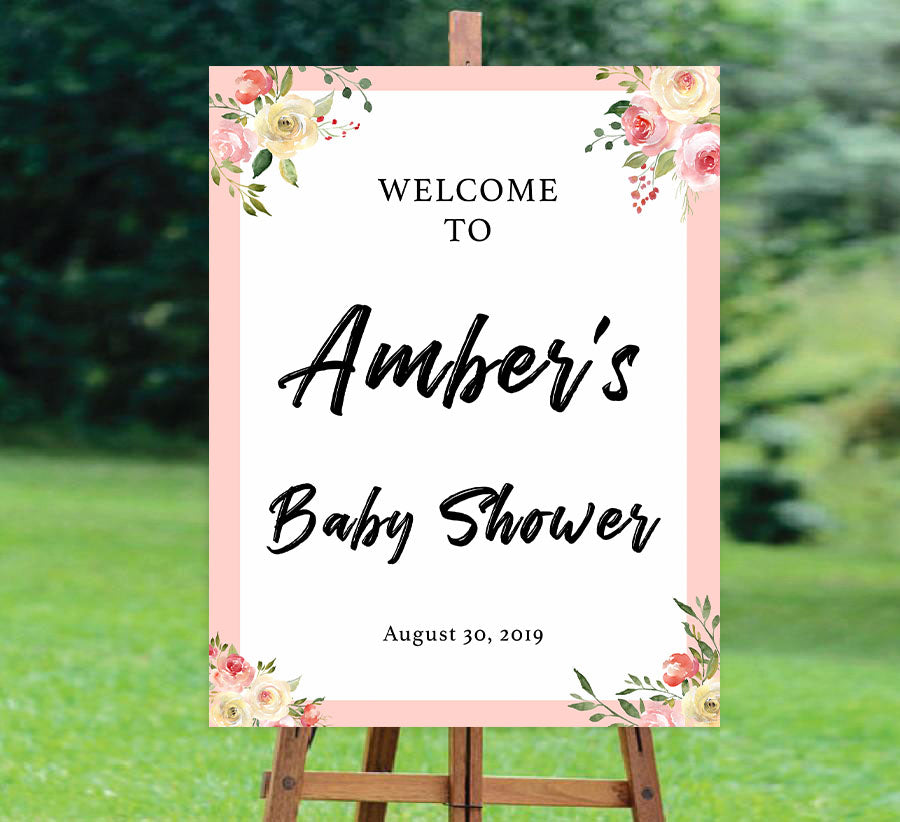 baby shower welcome signs, printable baby shower signs, spring floral baby shower, baby welcome decor, floral baby shower