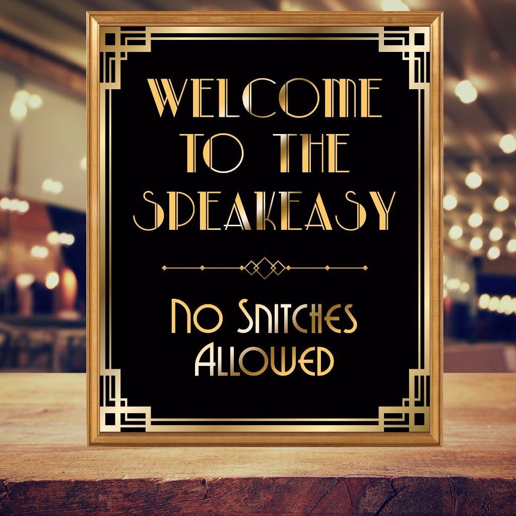 Welcome to Speakeasy Gold and Black sign printable
