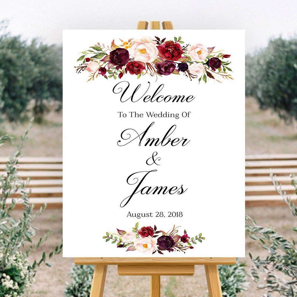 Welcome To Our Wedding Sign marsala floral White Sign Printable