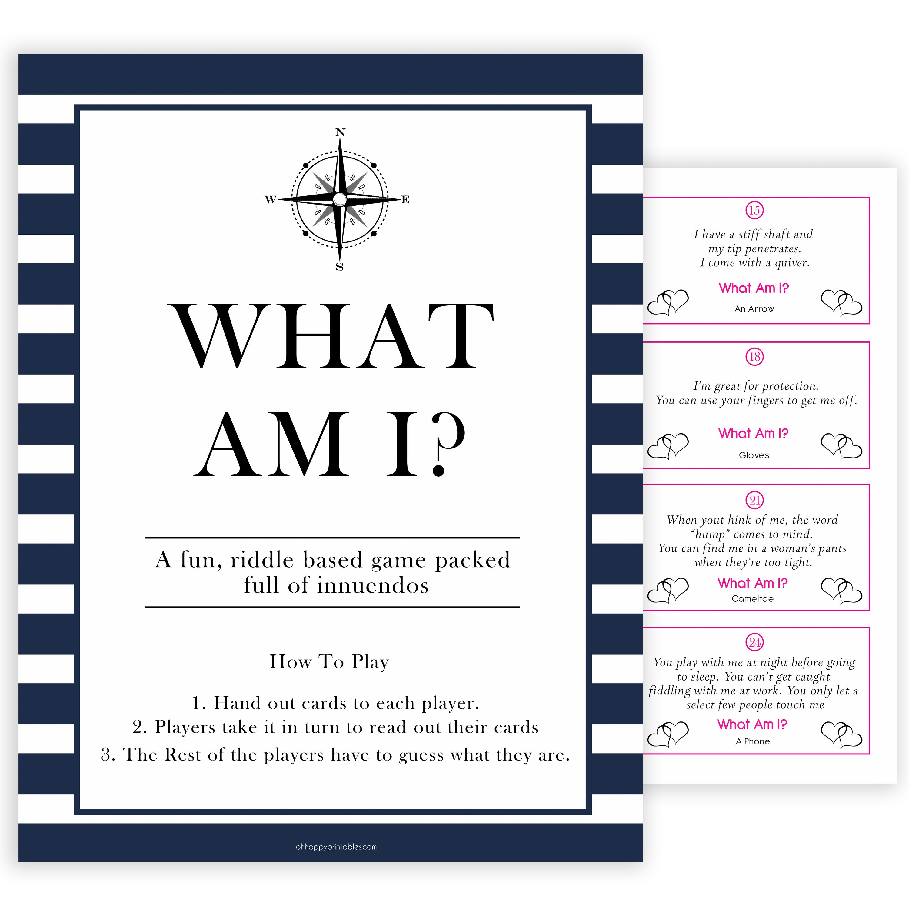 Nautical baby shower games, what am I, riddle game,  baby shower games, printable baby shower games, baby shower games, fun baby games, ahoy its a boy, popular baby shower games, sailor baby games, boat baby games
