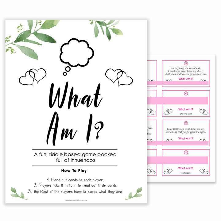 24 What Am I Innuendo Baby Shower Games, Innuendo Riddle Botanical Baby Shower Games, What Am I Games, Baby Games, Adult Baby Shower 