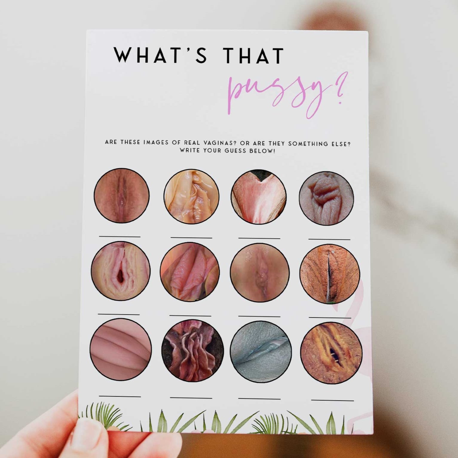 Fully editable and printable what;'s that pussy game with a miami design. Perfect for a miami, Bachelorette themed party