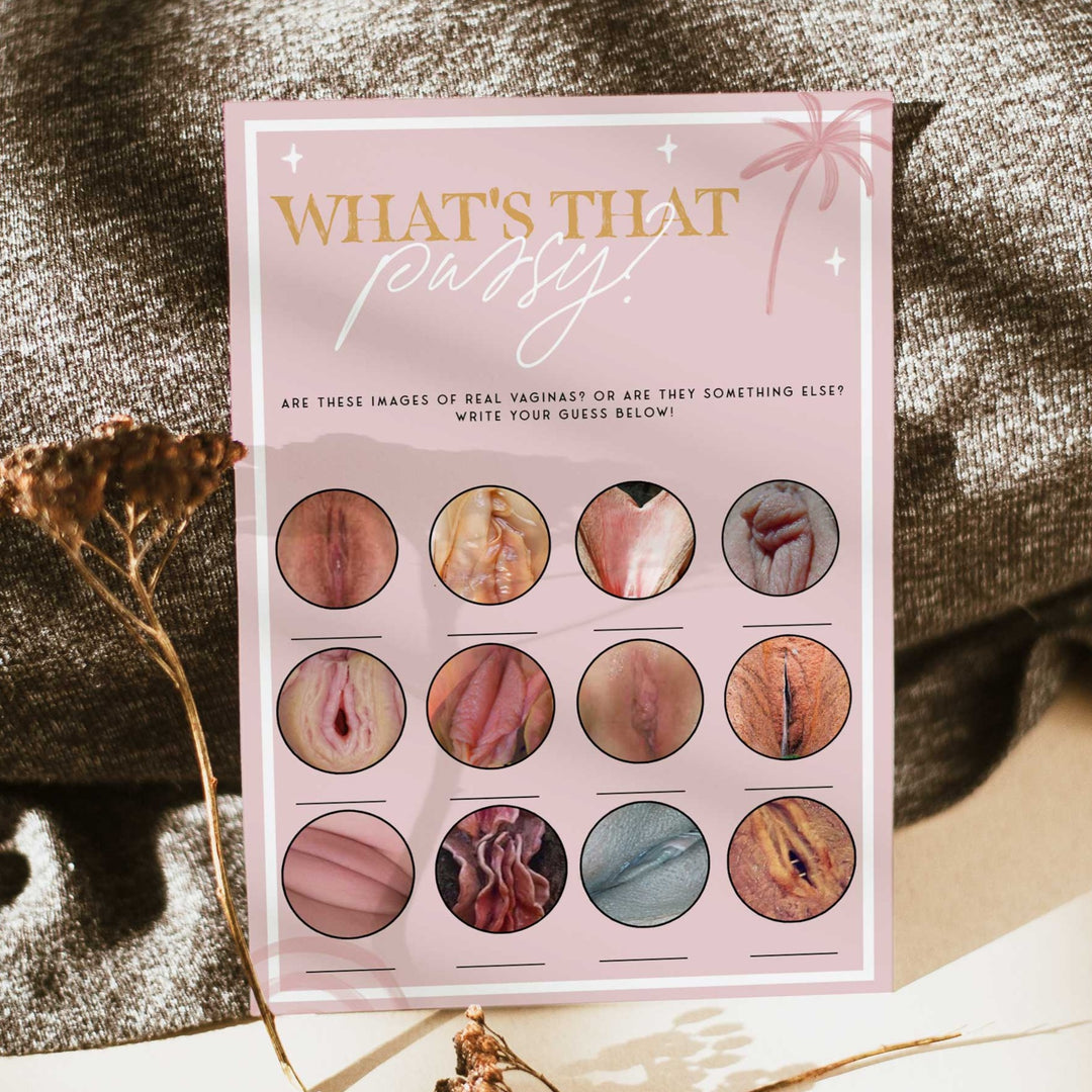 Fully editable and printable bridal shower what's that pussy game with a Palm Springs design. Perfect for a Palm Springs bridal shower themed party