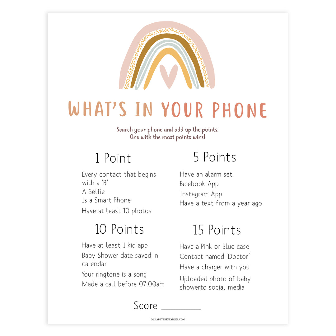 whats in your phone baby game, Printable baby shower games, boho rainbow baby games, baby shower games, fun baby shower ideas, top baby shower ideas, boho rainbow baby shower, baby shower games, fun boho rainbow baby shower ideas
