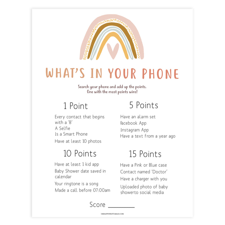 whats in your phone baby game, Printable baby shower games, boho rainbow baby games, baby shower games, fun baby shower ideas, top baby shower ideas, boho rainbow baby shower, baby shower games, fun boho rainbow baby shower ideas