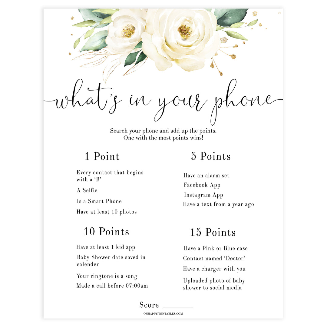 editable whats your phone game, Printable baby shower games, shite floral baby games, baby shower games, fun baby shower ideas, top baby shower ideas, floral baby shower, baby shower games, fun floral baby shower ideas