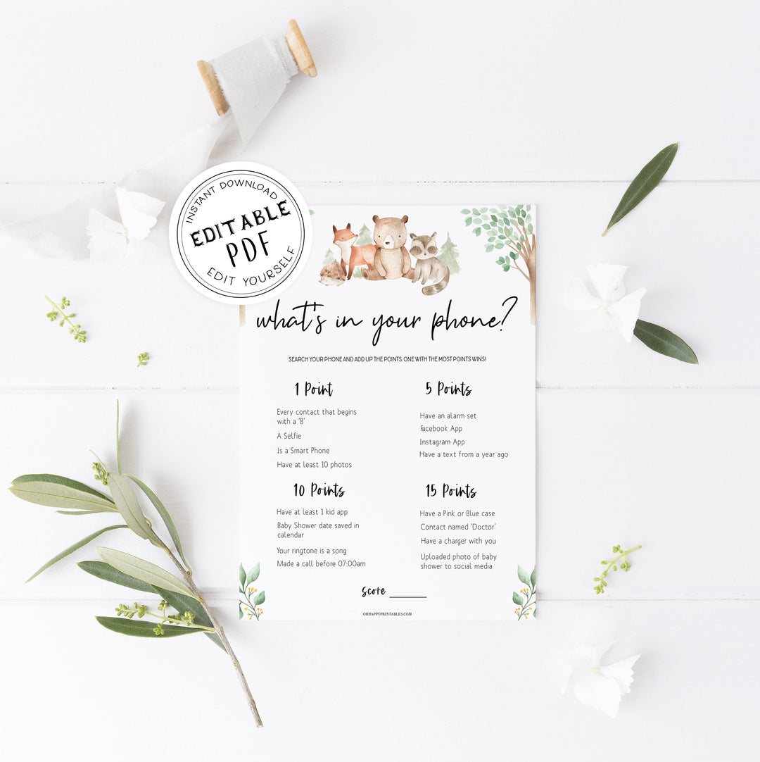 whats in your phone baby game, Printable baby shower games, woodland animals baby games, baby shower games, fun baby shower ideas, top baby shower ideas, woodland baby shower, baby shower games, fun woodland animals baby shower ideas
