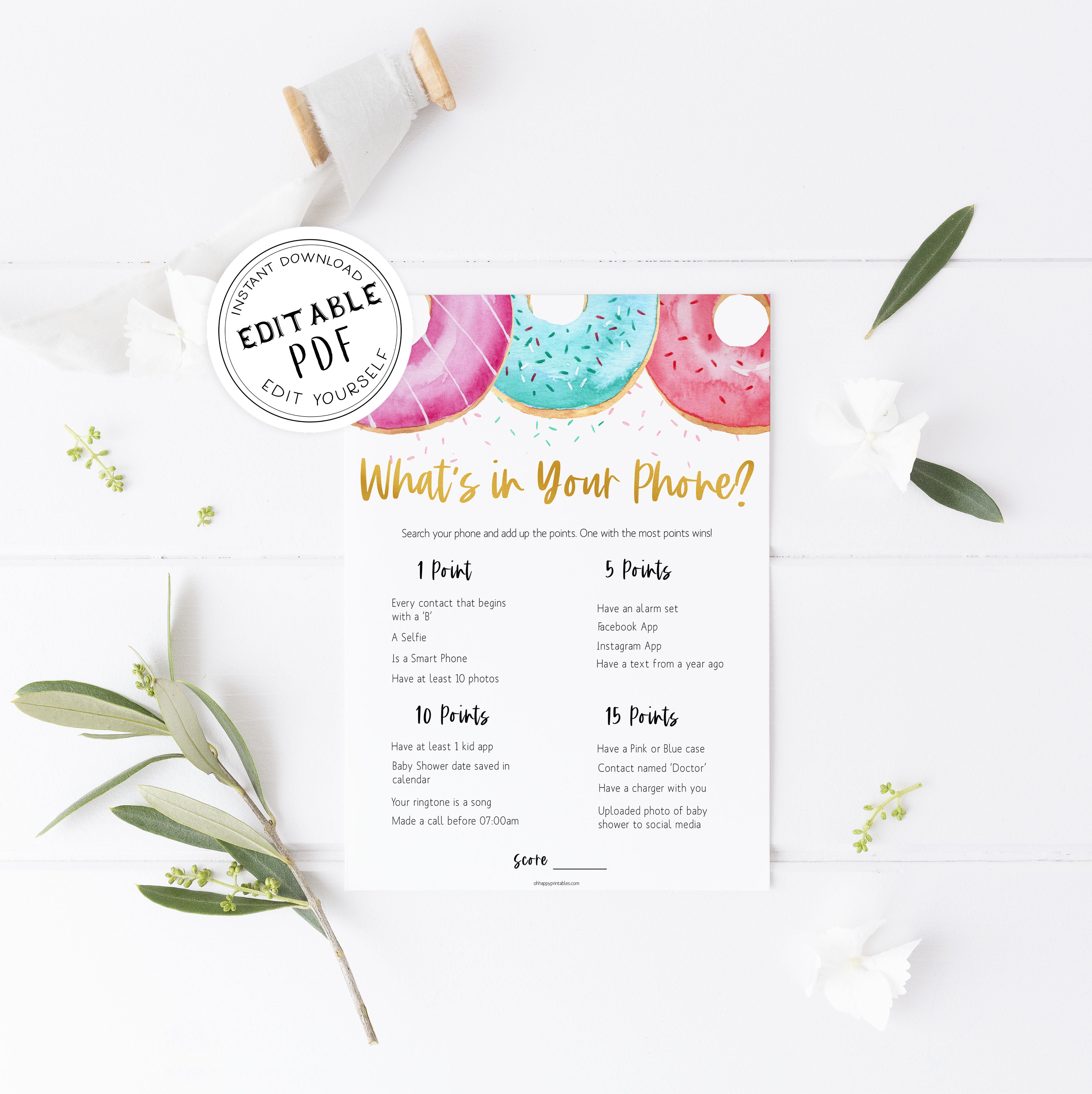 editable baby shower games, whats in your phone game, Printable baby shower games, donut baby games, baby shower games, fun baby shower ideas, top baby shower ideas, donut sprinkles baby shower, baby shower games, fun donut baby shower ideas