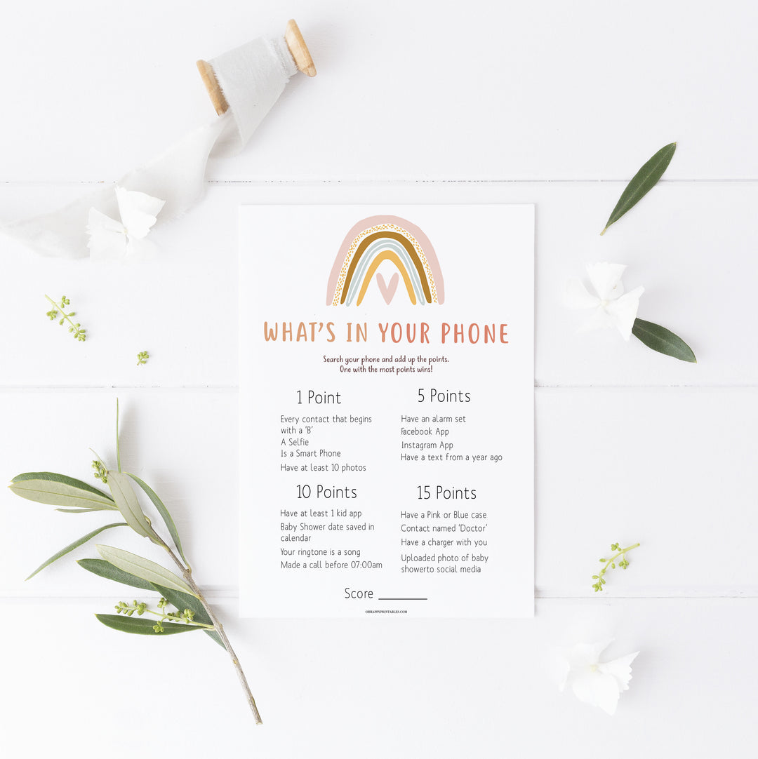 whats in your phone baby game, Printable baby shower games, boho rainbow baby games, baby shower games, fun baby shower ideas, top baby shower ideas, boho rainbow baby shower, baby shower games, fun boho rainbow baby shower ideas