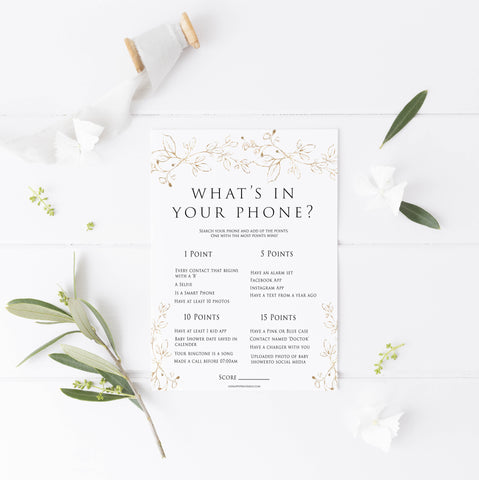 whats in your phone baby game, Printable baby shower games, gold leaf baby games, baby shower games, fun baby shower ideas, top baby shower ideas, gold leaf baby shower, baby shower games, fun gold leaf baby shower ideas