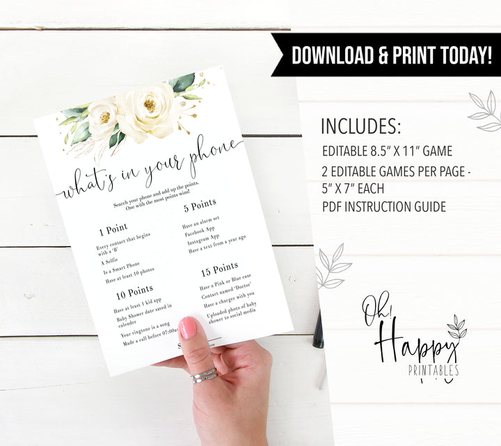 editable whats your phone game, Printable baby shower games, shite floral baby games, baby shower games, fun baby shower ideas, top baby shower ideas, floral baby shower, baby shower games, fun floral baby shower ideas