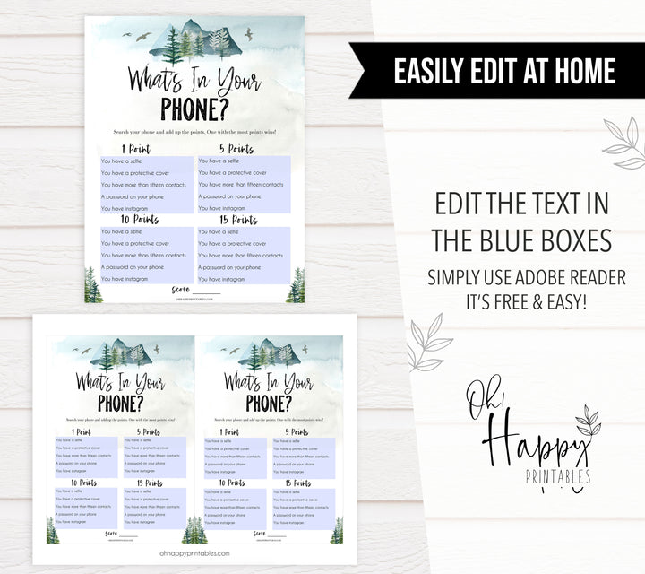 editable whats in your phone game, Printable baby shower games, adventure awaits baby games, baby shower games, fun baby shower ideas, top baby shower ideas, adventure awaits baby shower, baby shower games, fun adventure baby shower ideas