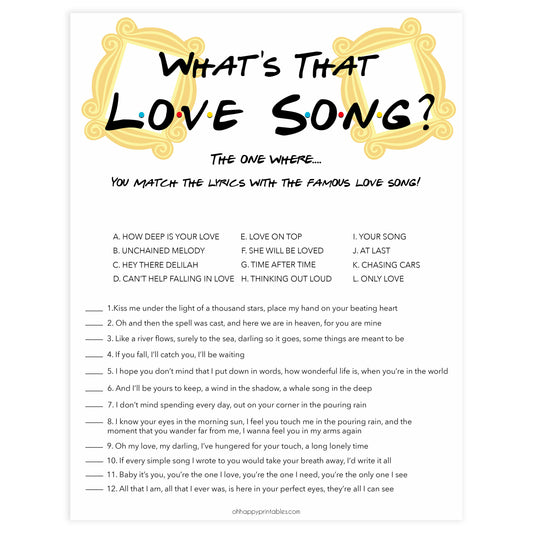 whats that love song game, love song guessing game, Printable bridal shower games, friends bridal shower, friends bridal shower games, fun bridal shower games, bridal shower game ideas, friends bridal shower