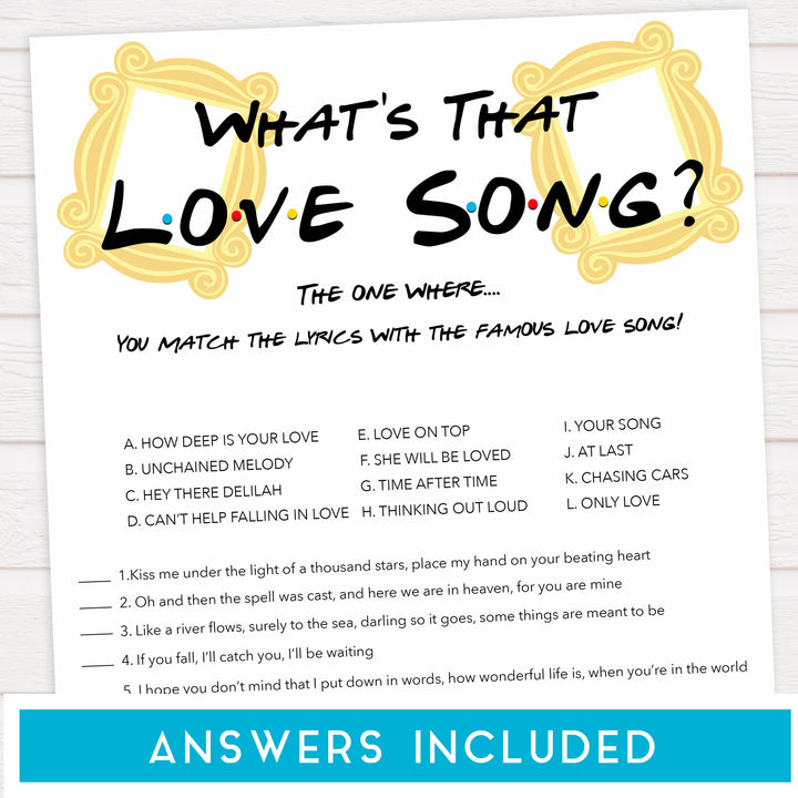 whats that love song game, love song guessing game, Printable bridal shower games, friends bridal shower, friends bridal shower games, fun bridal shower games, bridal shower game ideas, friends bridal shower