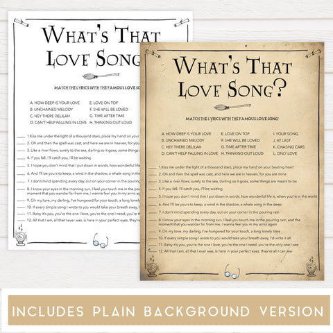 whats your love song game, Printable bridal shower games, Harry potter bridal shower, Harry Potter bridal shower games, fun bridal shower games, bridal shower game ideas, Harry Potter bridal shower