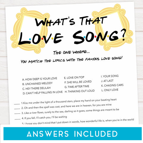 whats that love song game, love song guessing game, Printable bridal shower games, friends bridal shower, friends bridal shower games, fun bridal shower games, bridal shower game ideas, friends bridal shower