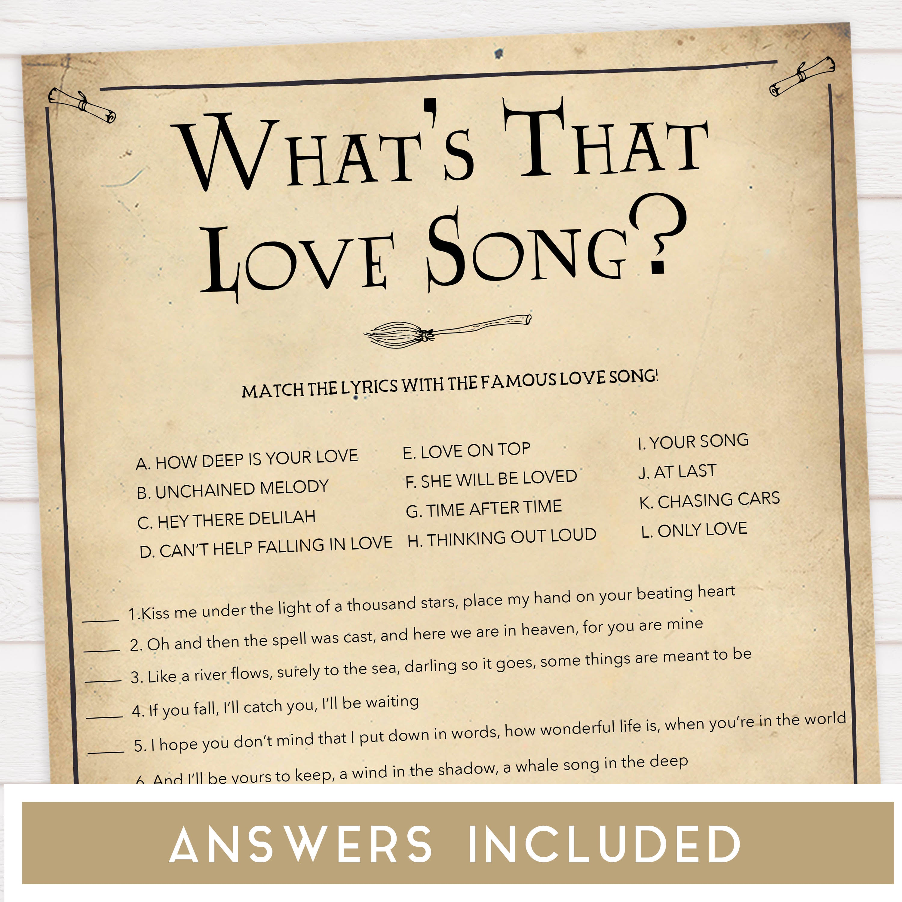 whats your love song game, Printable bridal shower games, Harry potter bridal shower, Harry Potter bridal shower games, fun bridal shower games, bridal shower game ideas, Harry Potter bridal shower