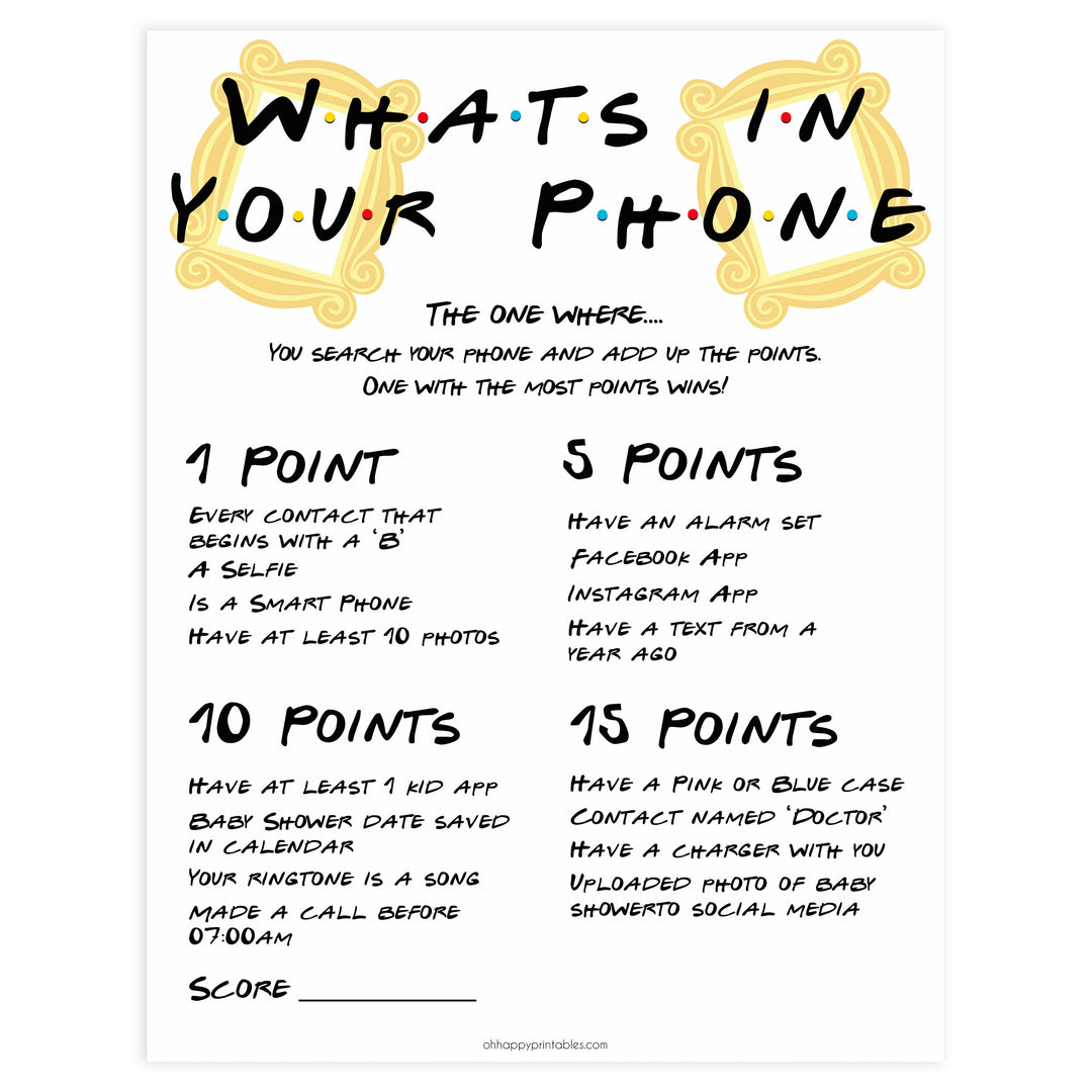 whats in your phone baby game, Printable baby shower games, friends fun baby games, baby shower games, fun baby shower ideas, top baby shower ideas, friends baby shower, friends baby shower ideas