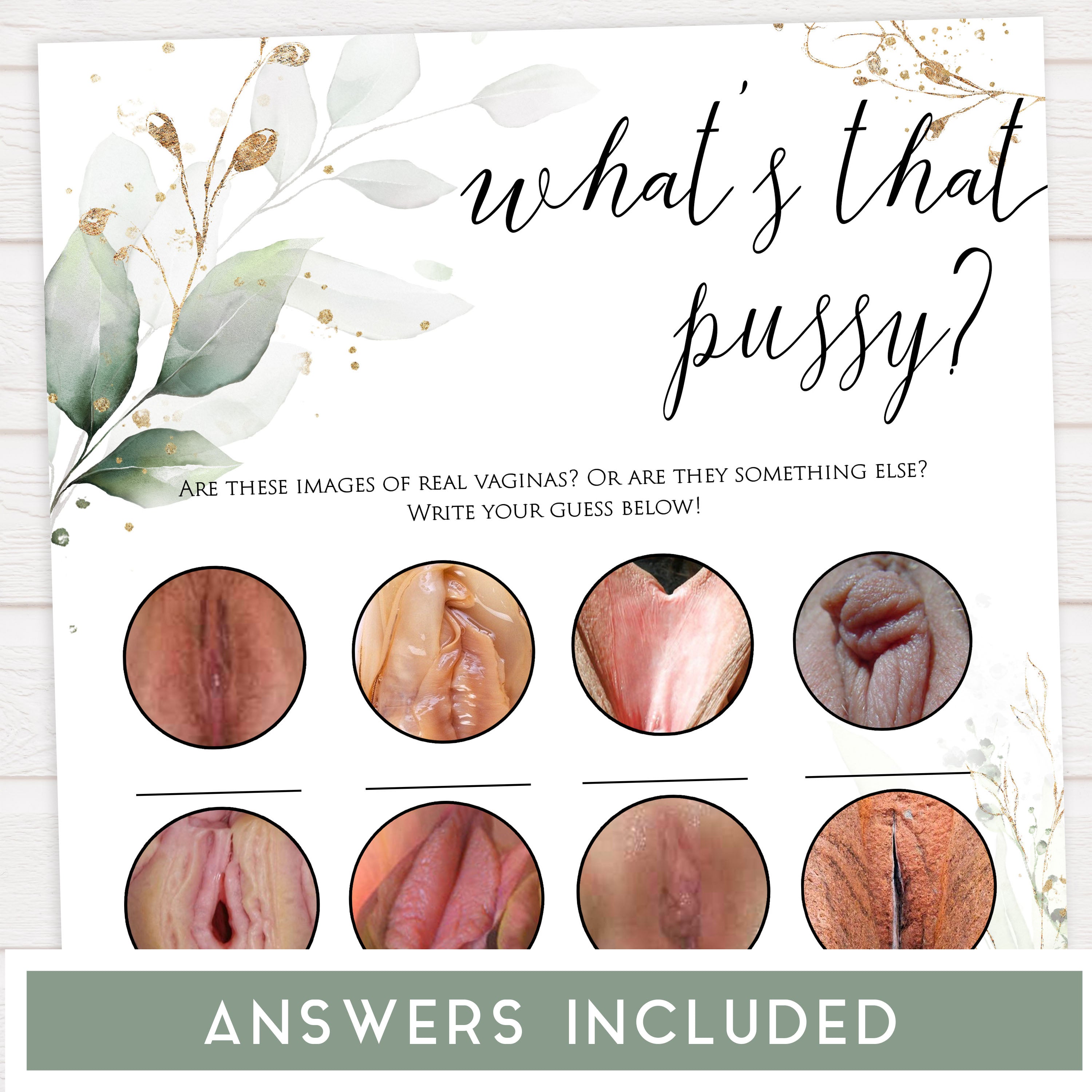 whats that pussy game, Printable bachelorette games, greenery bachelorette, gold leaf hen party games, fun hen party games, bachelorette game ideas, greenery adult party games, naughty hen games, naughty bachelorette games