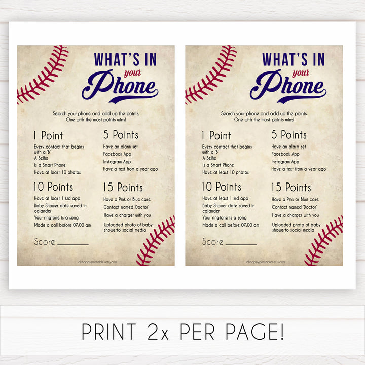 Whats In Your Phone Baby Shower Game, Baseball Baby Games, Baby Shower Games, Baseball Whats on Your Phone, Baby Shower Phone Game, printable baby shower games, fun baby shower games, popular baby shower games