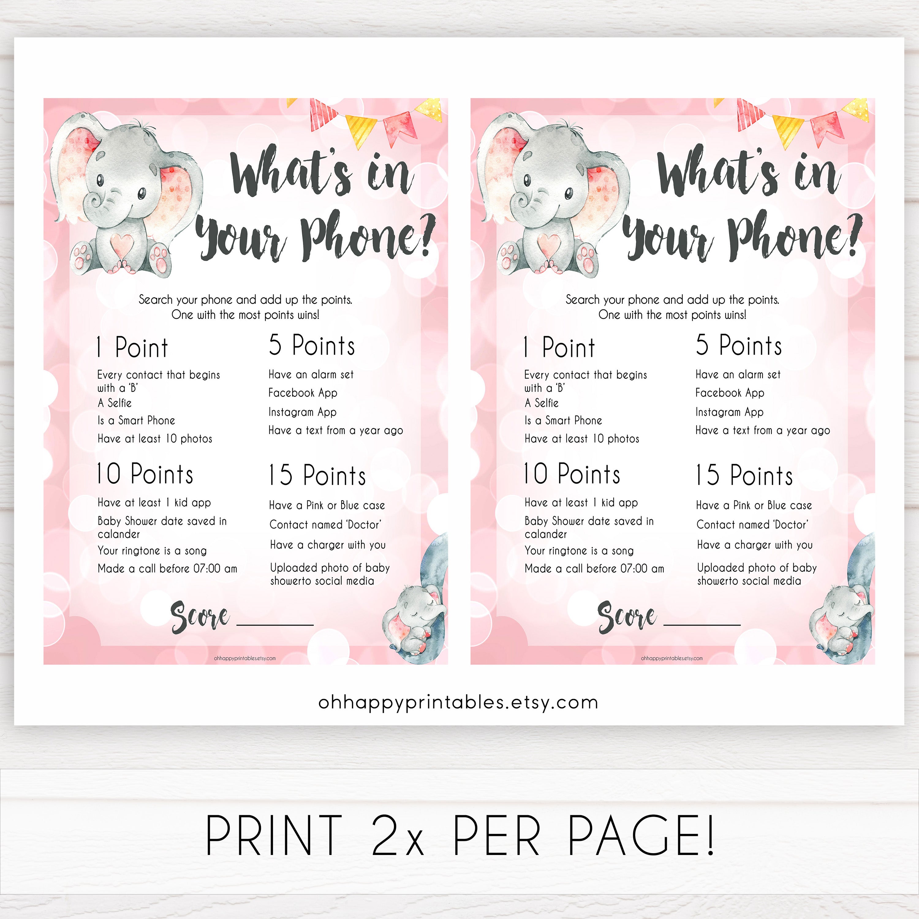 pink elephant baby games, whats in your phone baby shower games, printable baby shower games, baby shower games, fun baby games, popular baby games, pink baby games