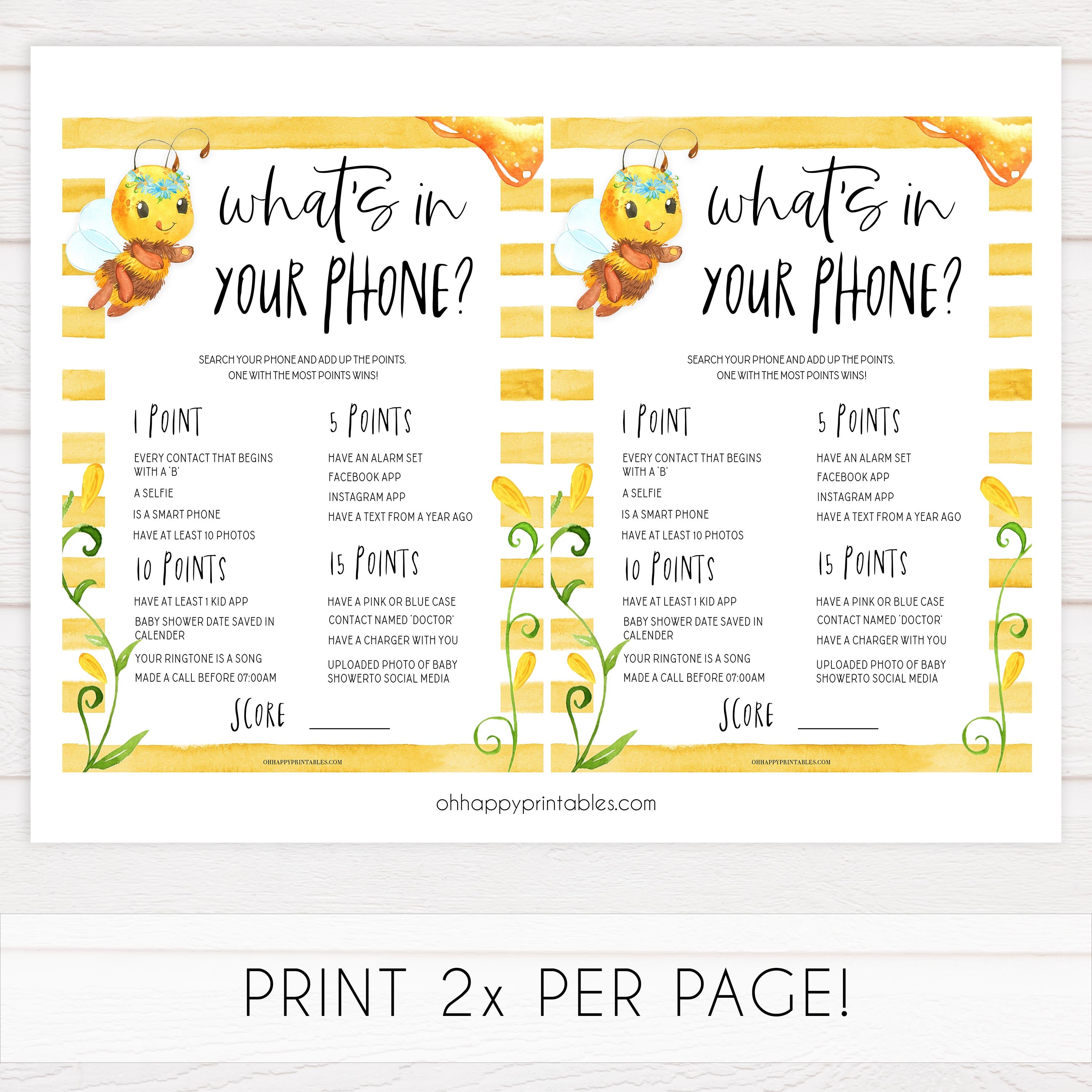 whats in your phone game, Printable baby shower games, mommy bee fun baby games, baby shower games, fun baby shower ideas, top baby shower ideas, mommy to bee baby shower, friends baby shower ideas