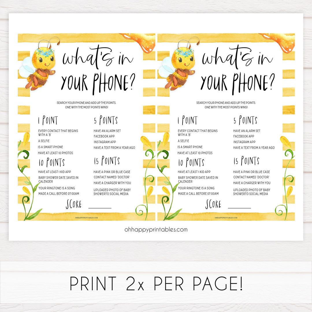 whats in your phone game, Printable baby shower games, mommy bee fun baby games, baby shower games, fun baby shower ideas, top baby shower ideas, mommy to bee baby shower, friends baby shower ideas