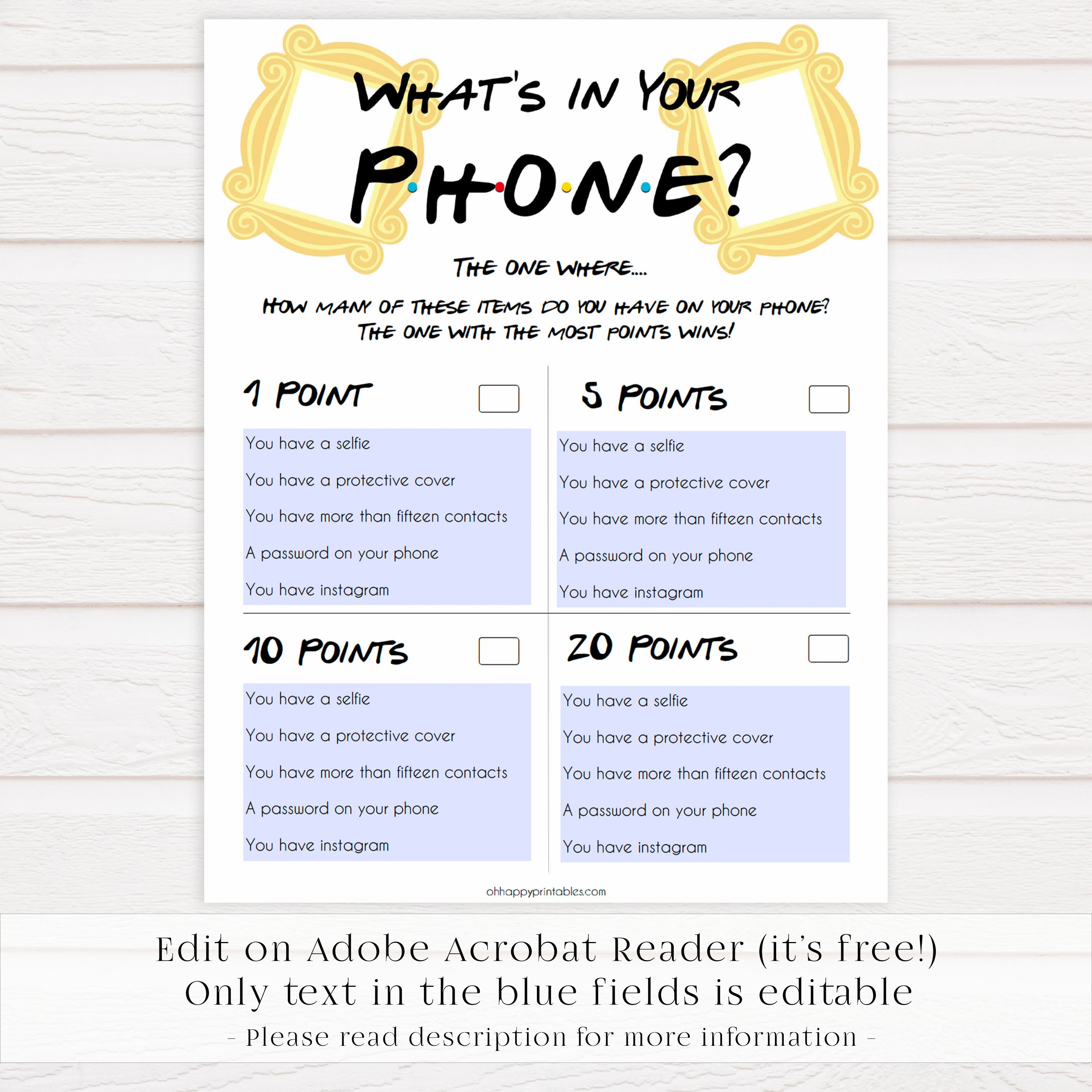 whats in your phone game, bridal whats in your phone, Printable bridal shower games, friends bridal shower, friends bridal shower games, fun bridal shower games, bridal shower game ideas, friends bridal shower