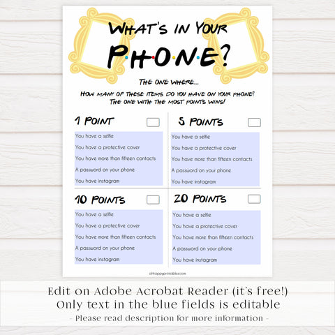 whats in your phone game, bridal whats in your phone, Printable bridal shower games, friends bridal shower, friends bridal shower games, fun bridal shower games, bridal shower game ideas, friends bridal shower