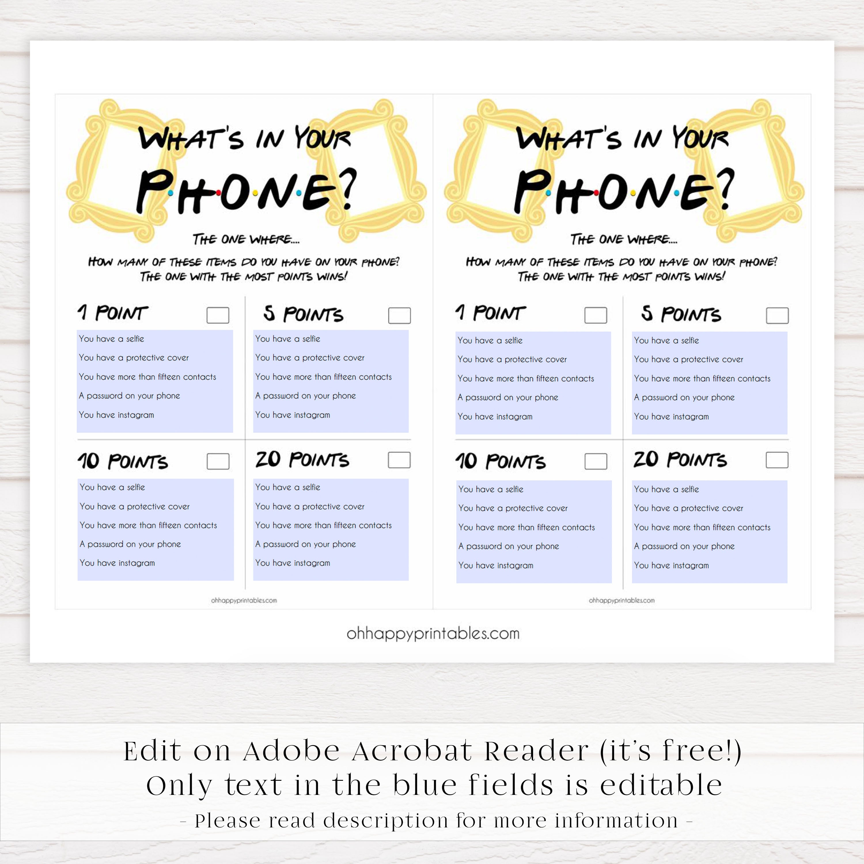 whats in your phone game, bridal whats in your phone, Printable bridal shower games, friends bridal shower, friends bridal shower games, fun bridal shower games, bridal shower game ideas, friends bridal shower