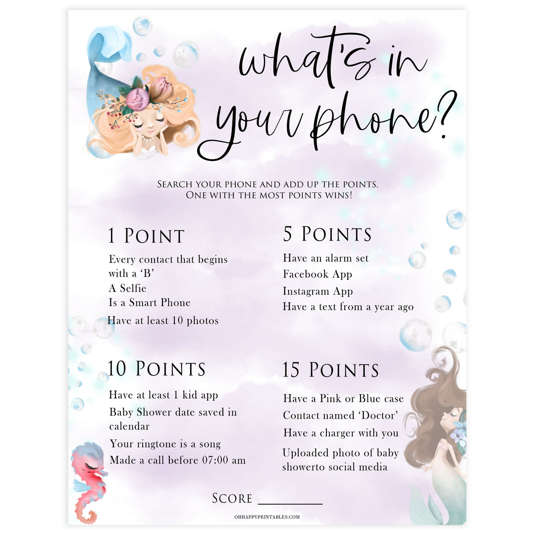 editable whats in your phone game, Printable baby shower games, little mermaid baby games, baby shower games, fun baby shower ideas, top baby shower ideas, little mermaid baby shower, baby shower games, pink hearts baby shower ideas