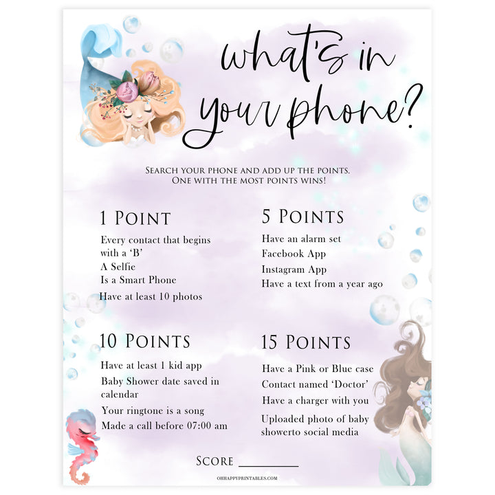 editable whats in your phone game, Printable baby shower games, little mermaid baby games, baby shower games, fun baby shower ideas, top baby shower ideas, little mermaid baby shower, baby shower games, pink hearts baby shower ideas