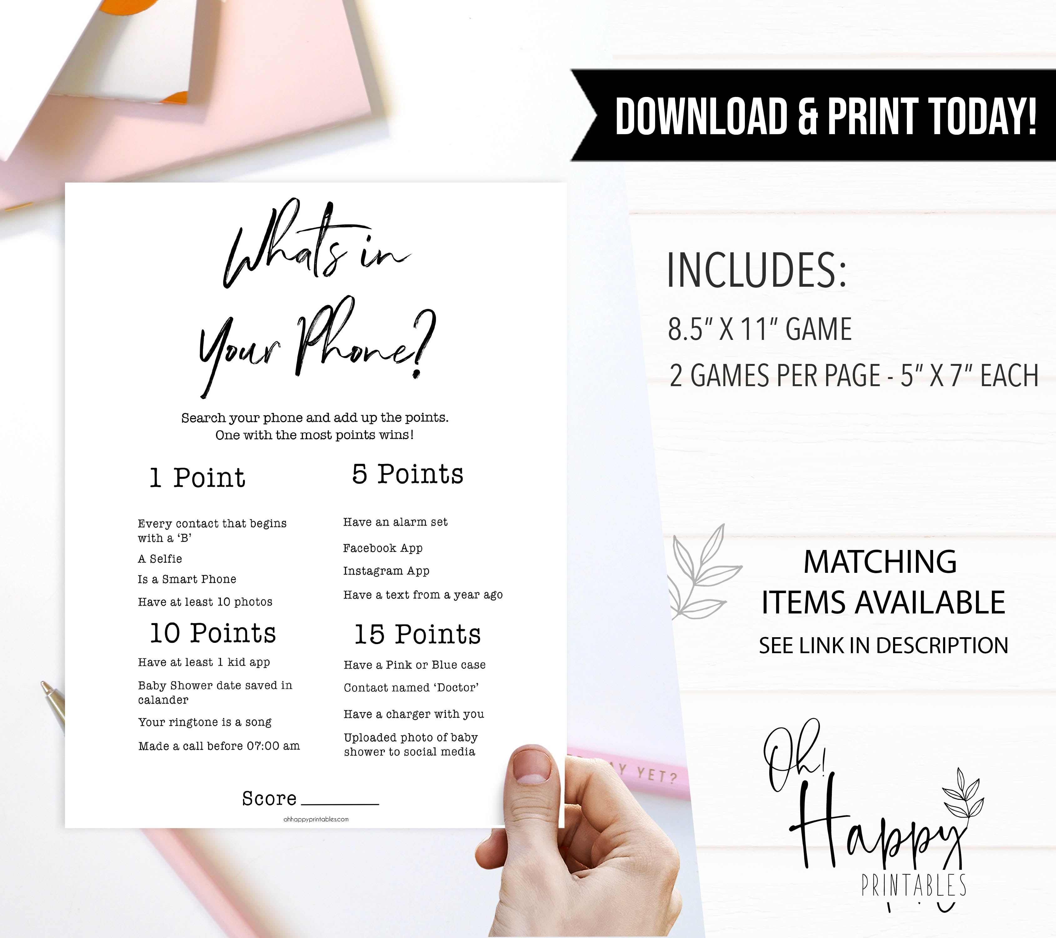 White Gender Neutral Whats In Your Phone Baby Shower Game, Baby Games, Baby Shower Games, Whats on Your Phone, Baby Shower Phone Game, fun baby games, popular baby games