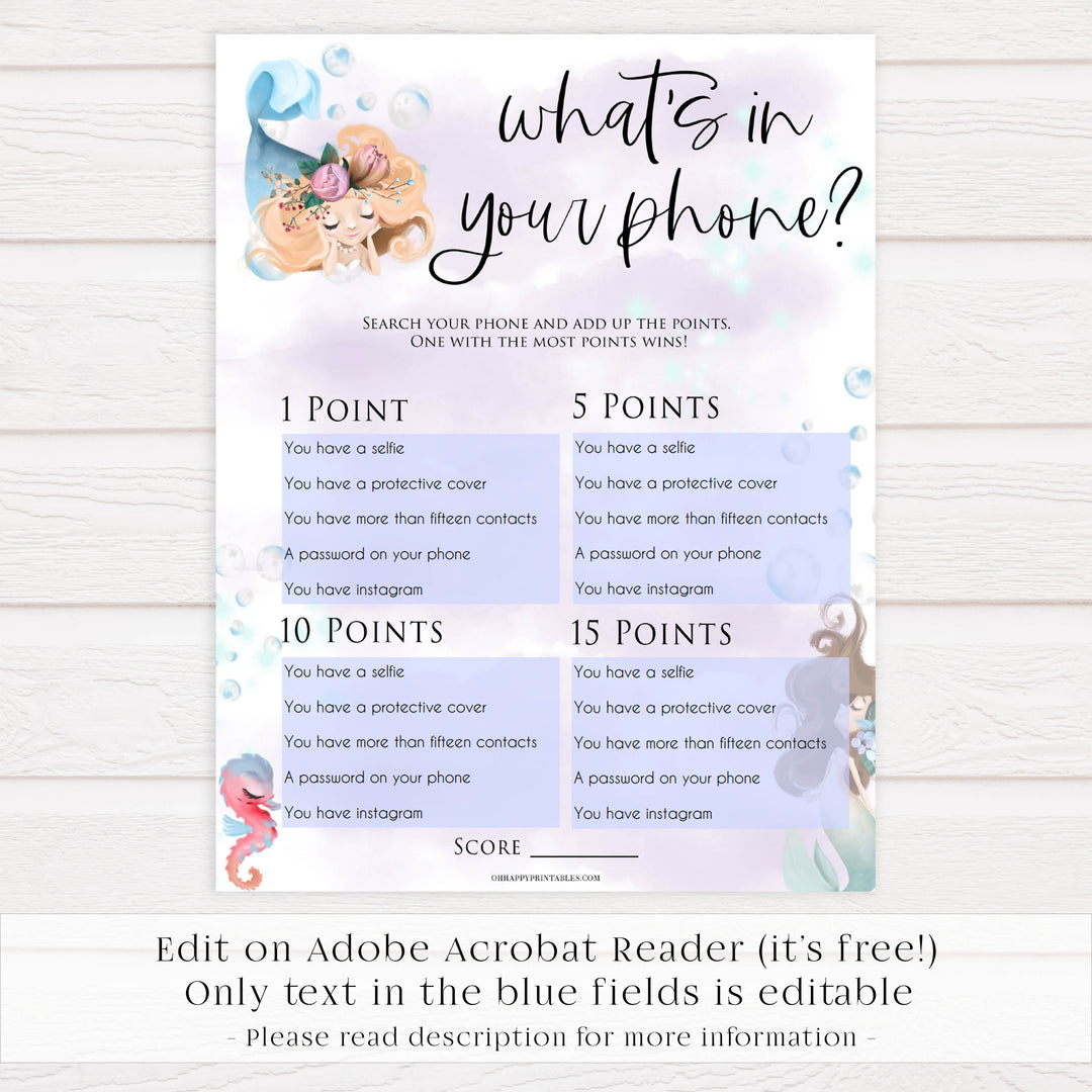 editable whats in your phone game, Printable baby shower games, little mermaid baby games, baby shower games, fun baby shower ideas, top baby shower ideas, little mermaid baby shower, baby shower games, pink hearts baby shower ideas