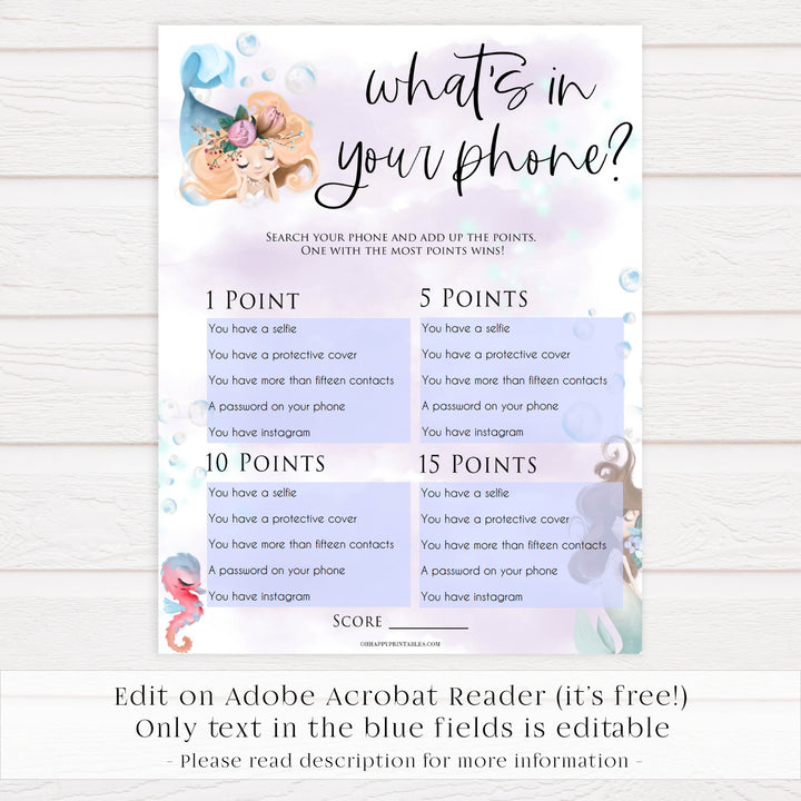 editable whats in your phone game, Printable baby shower games, little mermaid baby games, baby shower games, fun baby shower ideas, top baby shower ideas, little mermaid baby shower, baby shower games, pink hearts baby shower ideas