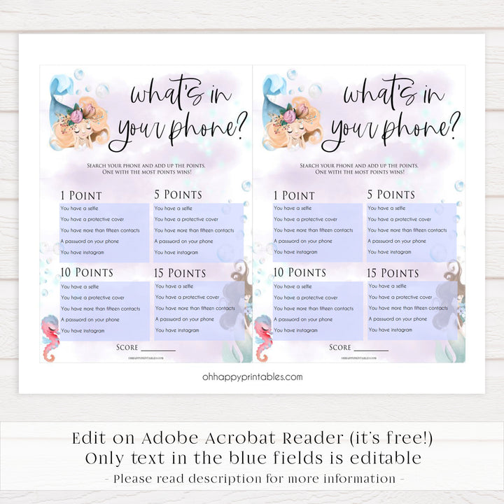 editable whats in your phone game, Printable baby shower games, little mermaid baby games, baby shower games, fun baby shower ideas, top baby shower ideas, little mermaid baby shower, baby shower games, pink hearts baby shower ideas