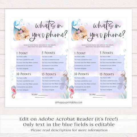editable whats in your phone game, Printable baby shower games, little mermaid baby games, baby shower games, fun baby shower ideas, top baby shower ideas, little mermaid baby shower, baby shower games, pink hearts baby shower ideas