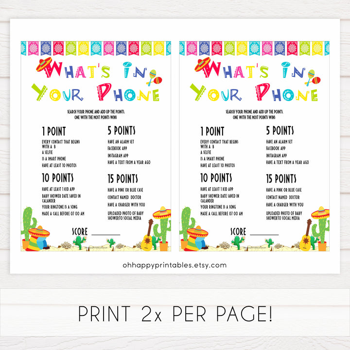 whats in your phone baby game, Printable baby shower games, Mexican fiesta fun baby games, baby shower games, fun baby shower ideas, top baby shower ideas, fiesta shower baby shower, fiesta baby shower ideas