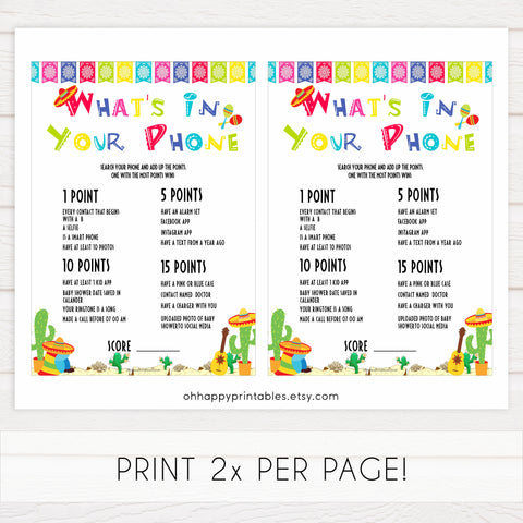 whats in your phone baby game, Printable baby shower games, Mexican fiesta fun baby games, baby shower games, fun baby shower ideas, top baby shower ideas, fiesta shower baby shower, fiesta baby shower ideas