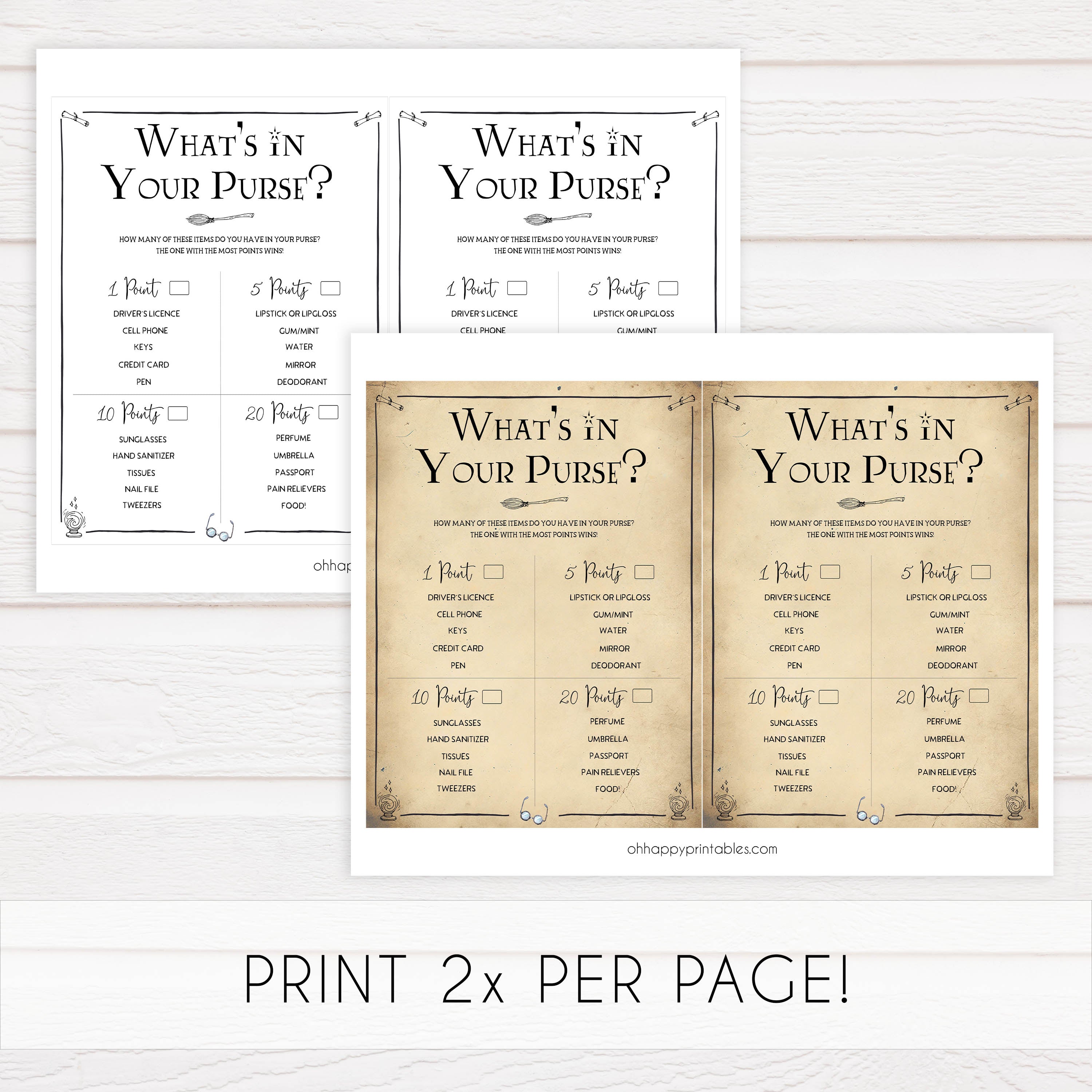 whats in your purse game, bridal whats in your purse,  Printable bridal shower games, Harry potter bridal shower, Harry Potter bridal shower games, fun bridal shower games, bridal shower game ideas, Harry Potter bridal shower